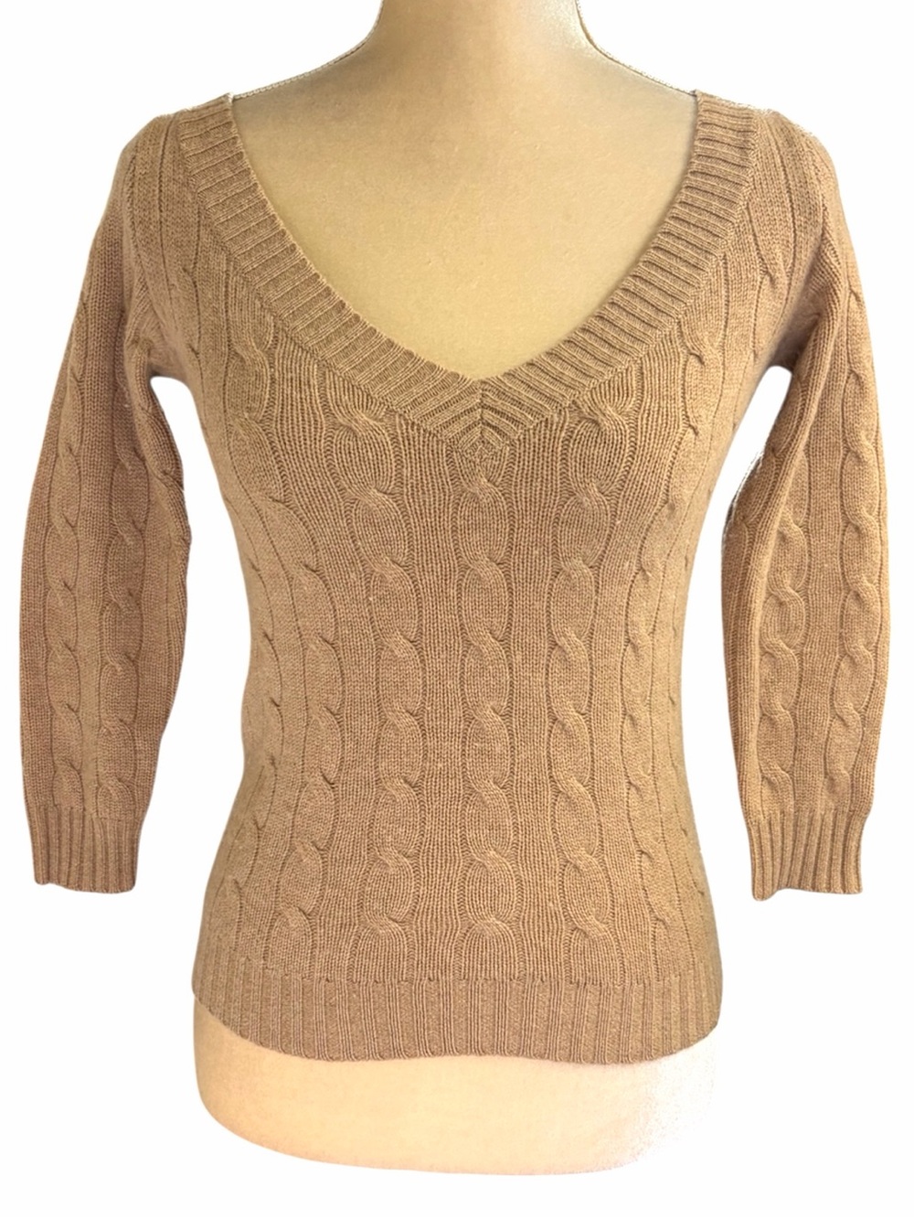 Ralph Lauren Black Label Cashmere V-Neck Cable Knit Sweater XS